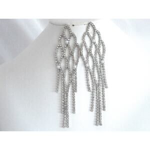 Silver rhinestone dangle earrings wedding MOB prom party evening dressy earrings